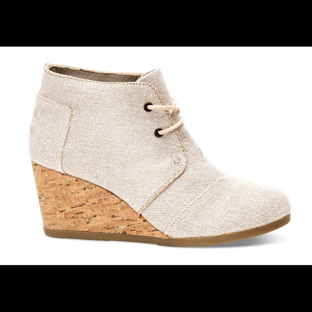 Toms desert canvas wedge booties
